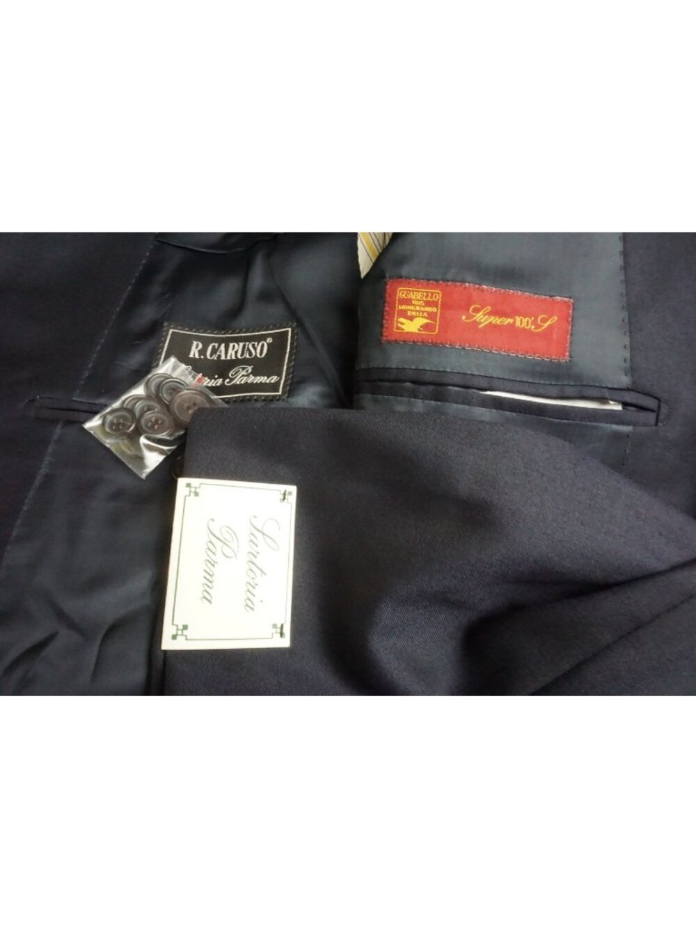 Raffaele Caruso S100s Wool Navy Blue 2Pc Suit Jacket Pant 44R BRAND NEW